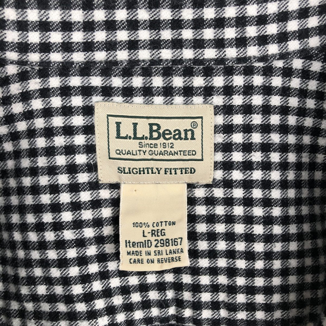 90s-00'S LL Bean Slightly Fitted Gingham Check Long Sleeve Button-Down Light Flannel Check Shirt, Men's Size L cotton white type Vintage Second Hand