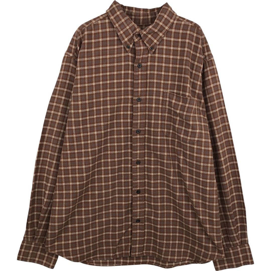 Eddie Bauer Relaxed Fit Long Sleeve Button-Down Light Flannel Check Shirt, Men's XL cotton brown type Vintage Second Hand