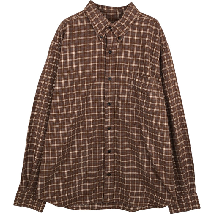 Eddie Bauer Relaxed Fit Long Sleeve Button-Down Light Flannel Check Shirt, Men's XL cotton brown type Vintage Second Hand