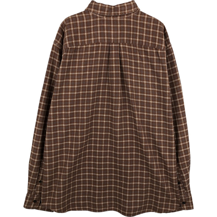 Eddie Bauer Relaxed Fit Long Sleeve Button-Down Light Flannel Check Shirt, Men's XL cotton brown type Vintage Second Hand