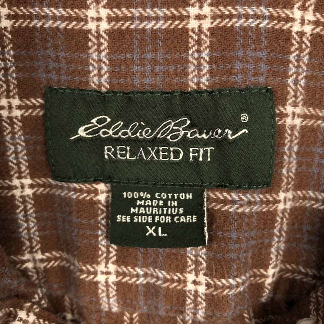 Eddie Bauer Relaxed Fit Long Sleeve Button-Down Light Flannel Check Shirt, Men's XL cotton brown type Vintage Second Hand