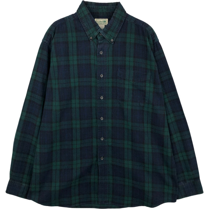 LLBean Blackwatch Check Long Sleeve Button-Down Light Flannel Check Shirt, Men's Size L cotton Green type dark green Vintage Second Hand