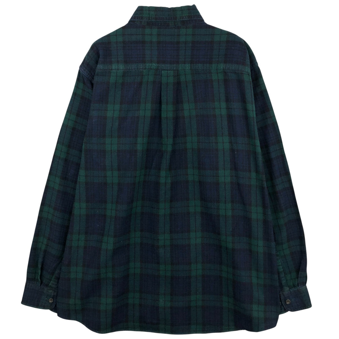LLBean Blackwatch Check Long Sleeve Button-Down Light Flannel Check Shirt, Men's Size L cotton Green type dark green Vintage Second Hand