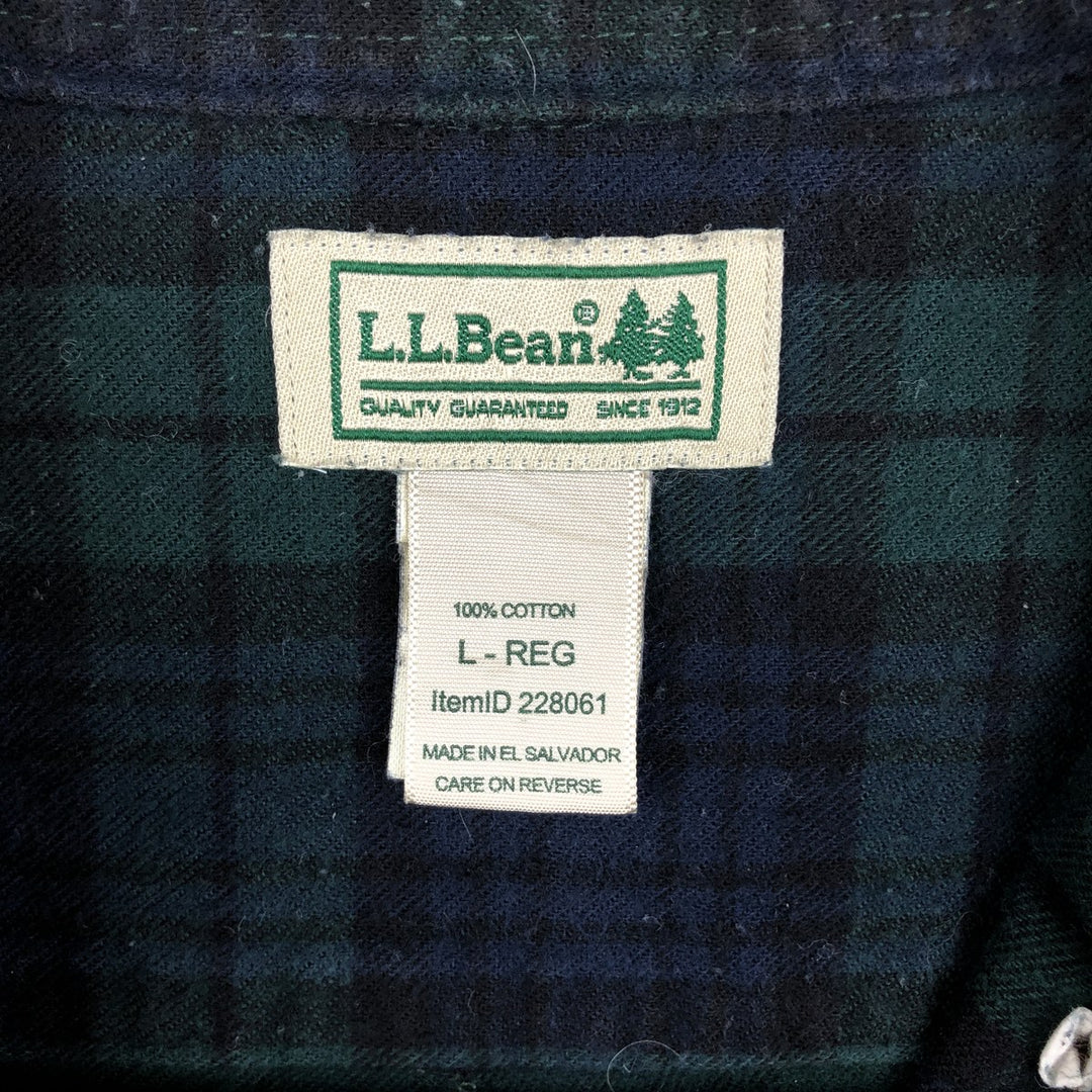 LLBean Blackwatch Check Long Sleeve Button-Down Light Flannel Check Shirt, Men's Size L cotton Green type dark green Vintage Second Hand