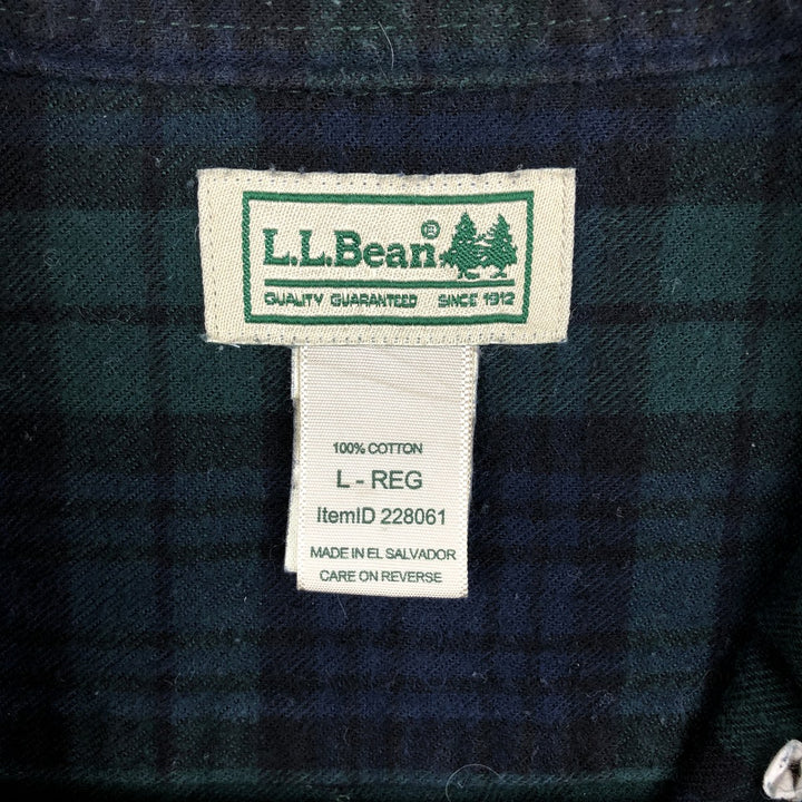LLBean Blackwatch Check Long Sleeve Button-Down Light Flannel Check Shirt, Men's Size L cotton Green type dark green Vintage Second Hand