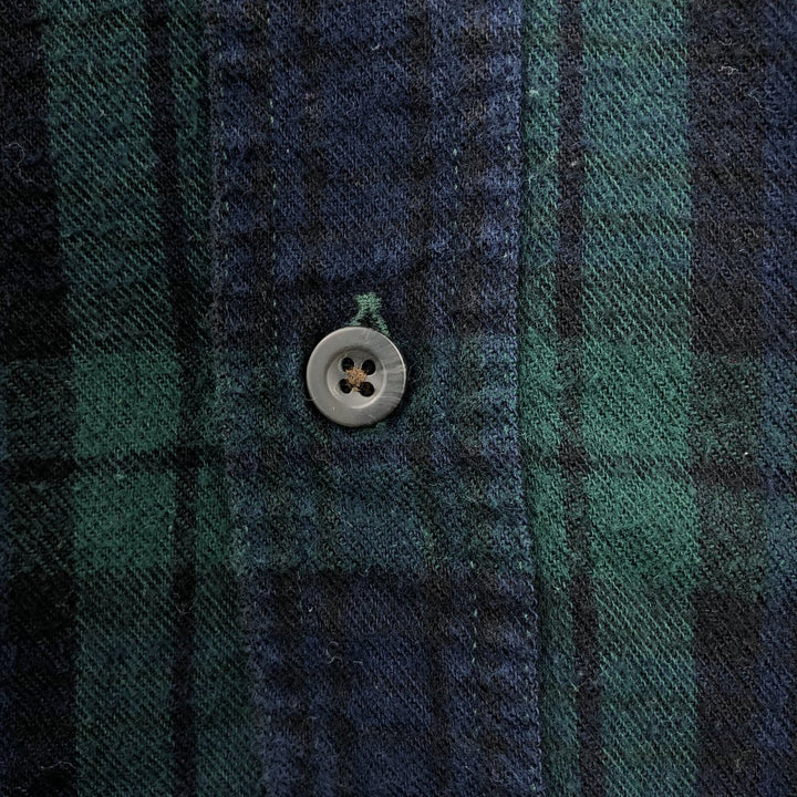 LLBean Blackwatch Check Long Sleeve Button-Down Light Flannel Check Shirt, Men's Size L cotton Green type dark green Vintage Second Hand