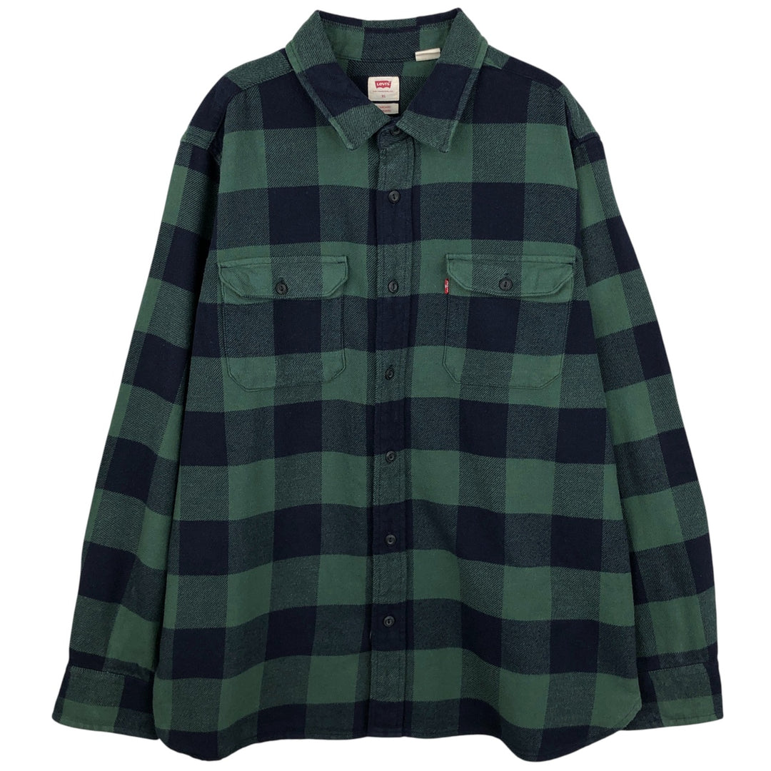 Levi's Buffalo Check Long Sleeve Flannel Check Shirt, Men's Size XL cotton green type Vintage Second Hand