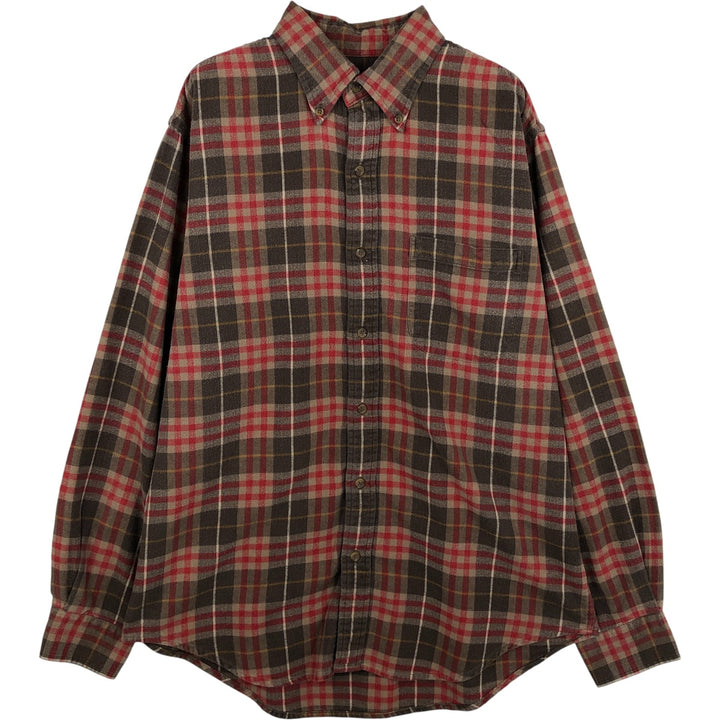 Vintage 80s-90'S Land's End long-sleeved button-down light flannel check shirt, men's size M cotton red type Vintage Second Hand
