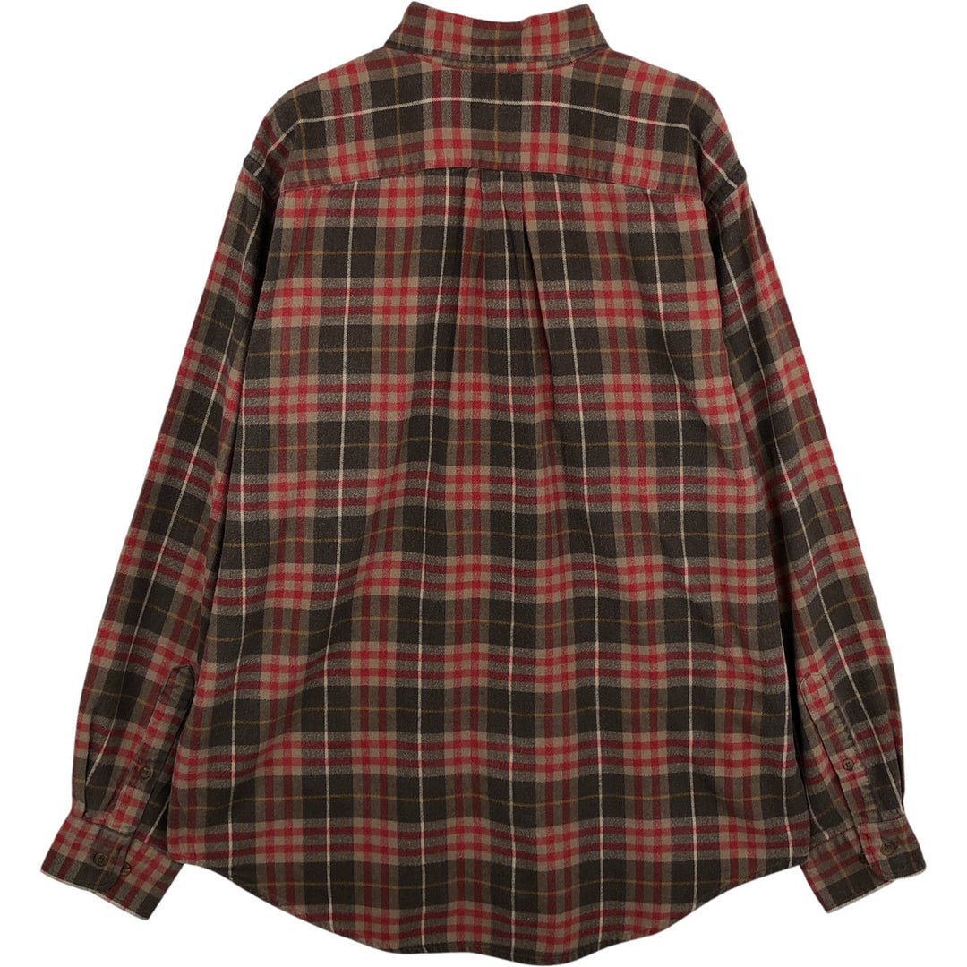 Vintage 80s-90'S Land's End long-sleeved button-down light flannel check shirt, men's size M cotton red type Vintage Second Hand