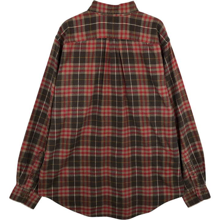 Vintage 80s-90'S Land's End long-sleeved button-down light flannel check shirt, men's size M cotton red type Vintage Second Hand