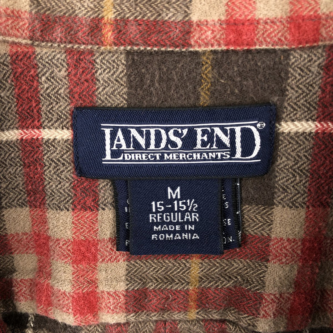 Vintage 80s-90'S Land's End long-sleeved button-down light flannel check shirt, men's size M cotton red type Vintage Second Hand