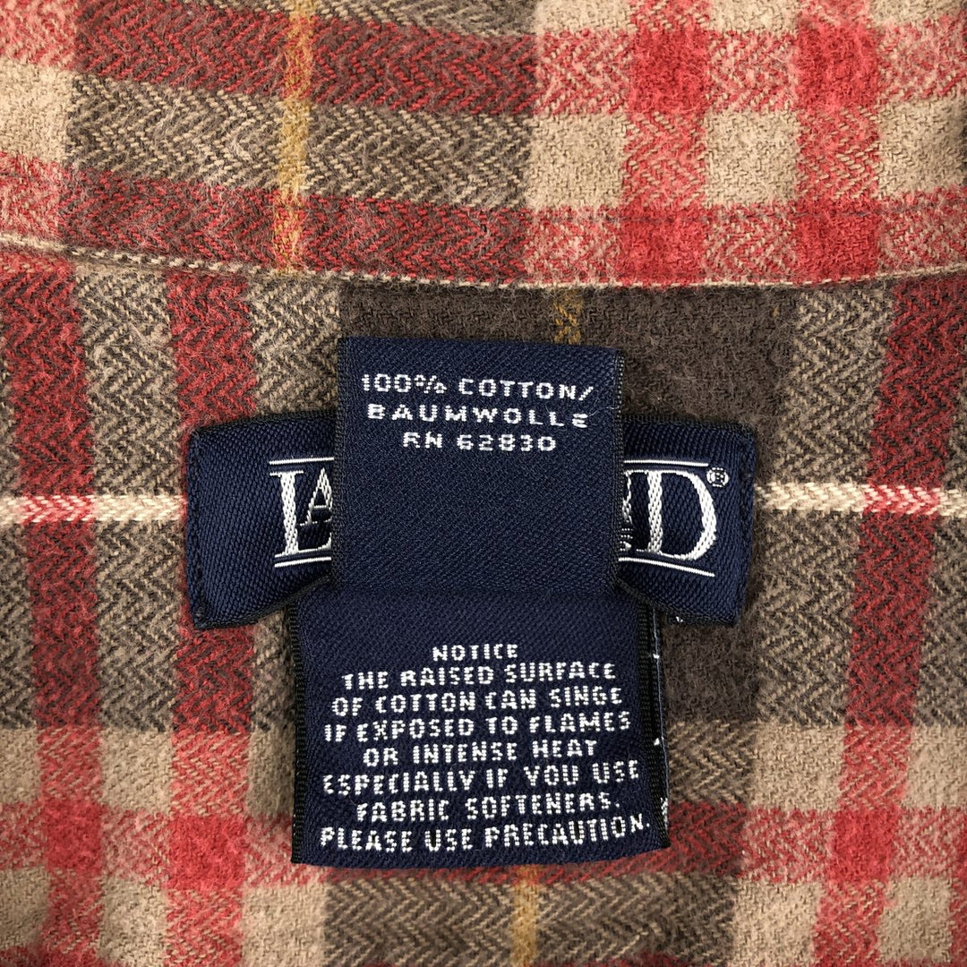 Vintage 80s-90'S Land's End long-sleeved button-down light flannel check shirt, men's size M cotton red type Vintage Second Hand