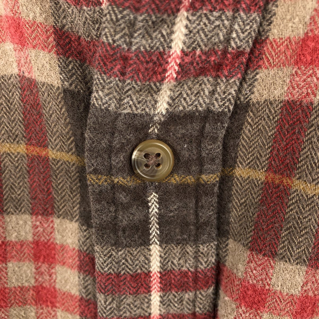 Vintage 80s-90'S Land's End long-sleeved button-down light flannel check shirt, men's size M cotton red type Vintage Second Hand