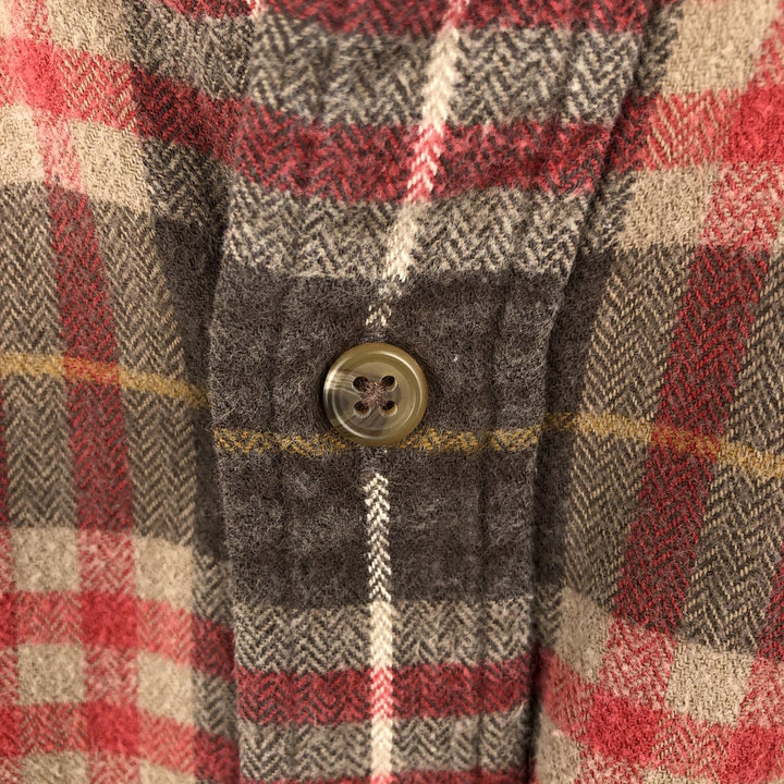 Vintage 80s-90'S Land's End long-sleeved button-down light flannel check shirt, men's size M cotton red type Vintage Second Hand