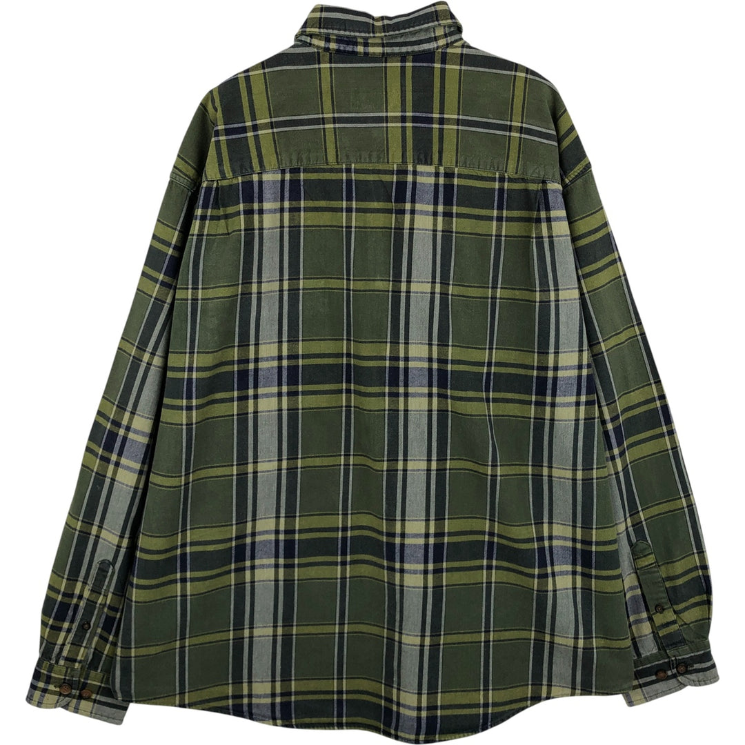 Eddie Bauer Long Sleeve Button-Down Light Flannel Check Shirt, Men's XL cotton green type yellow green Vintage Second Hand