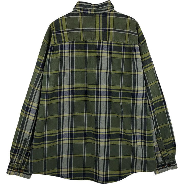 Eddie Bauer Long Sleeve Button-Down Light Flannel Check Shirt, Men's XL cotton green type yellow green Vintage Second Hand