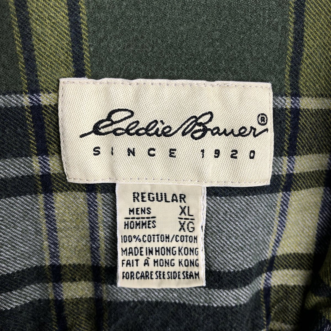 Eddie Bauer Long Sleeve Button-Down Light Flannel Check Shirt, Men's XL cotton green type yellow green Vintage Second Hand