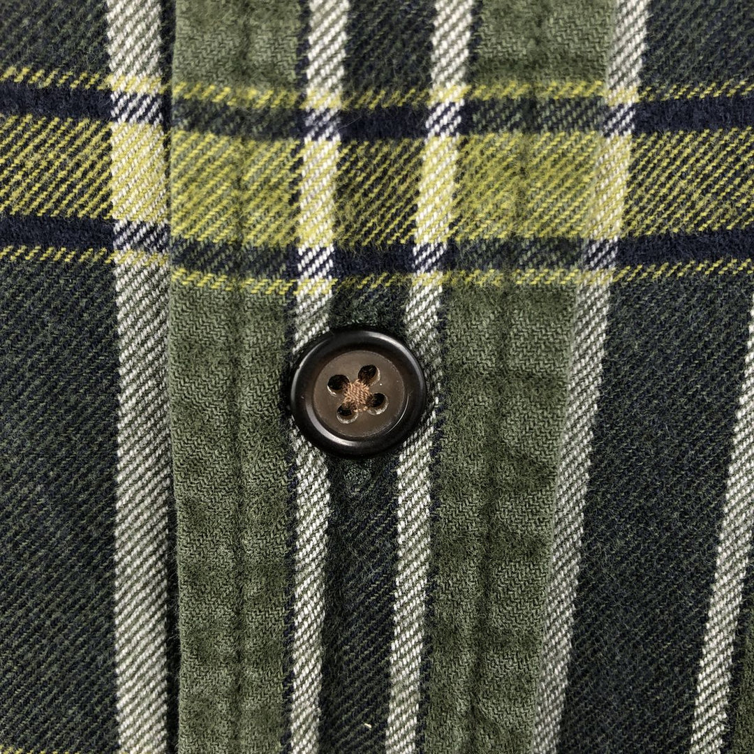 Eddie Bauer Long Sleeve Button-Down Light Flannel Check Shirt, Men's XL cotton green type yellow green Vintage Second Hand