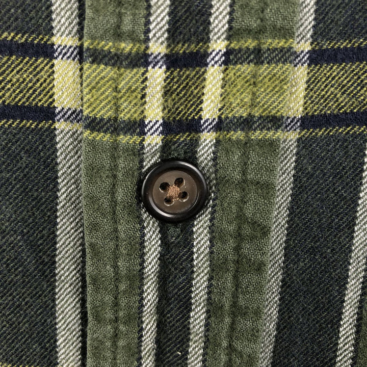 Eddie Bauer Long Sleeve Button-Down Light Flannel Check Shirt, Men's XL cotton green type yellow green Vintage Second Hand