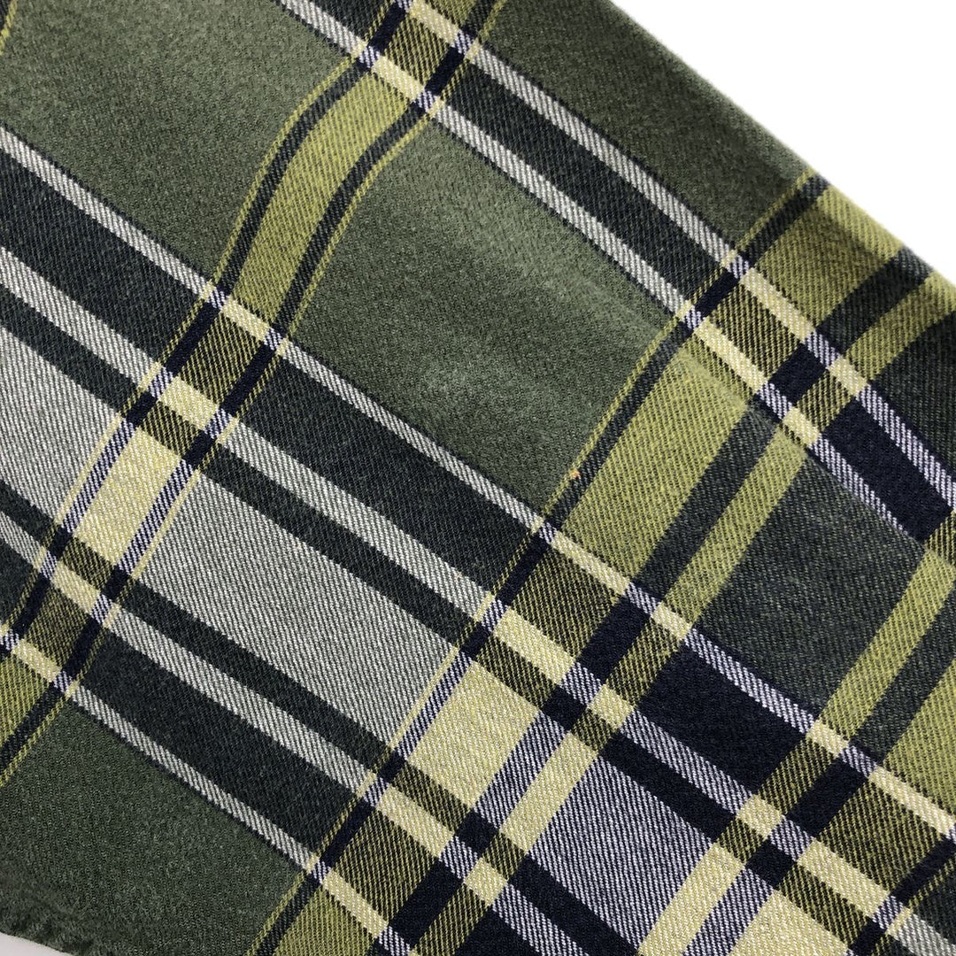 Eddie Bauer Long Sleeve Button-Down Light Flannel Check Shirt, Men's XL cotton green type yellow green Vintage Second Hand