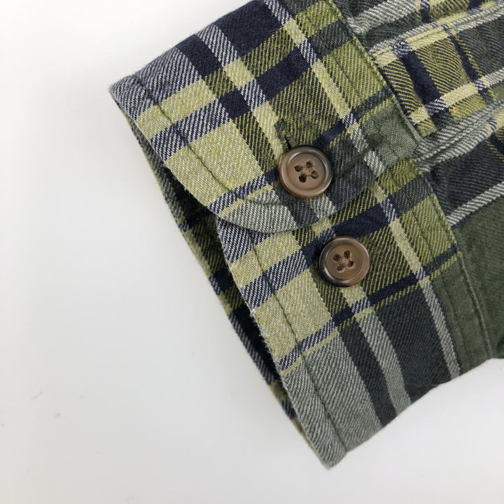 Eddie Bauer Long Sleeve Button-Down Light Flannel Check Shirt, Men's XL cotton green type yellow green Vintage Second Hand