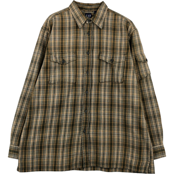 90'S - Vintage GAP Long Sleeve Flannel Check Shirt, Men's Size Medium cotton Khaki type Vintage Second Hand