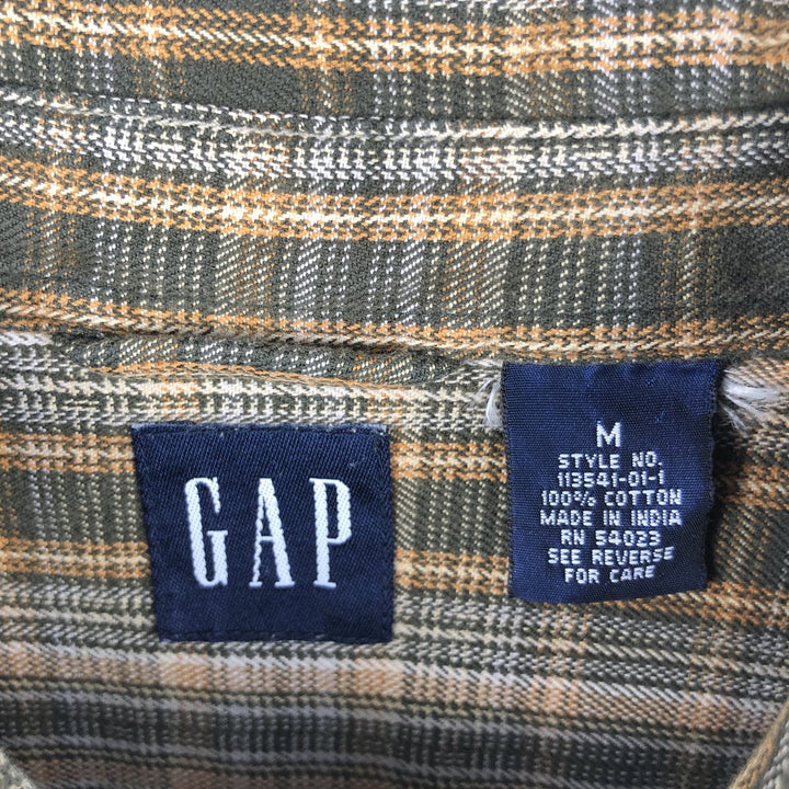 90'S - Vintage GAP Long Sleeve Flannel Check Shirt, Men's Size Medium cotton Khaki type Vintage Second Hand