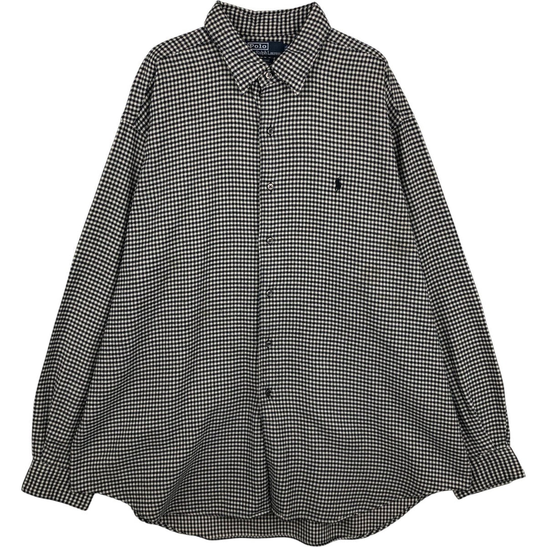 POLO by Ralph Lauren MARLOWE gingham check long-sleeved flannel shirt, men's size XL cotton white type Vintage Second Hand