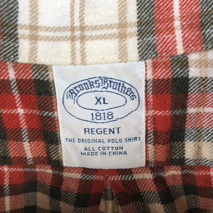 Brooks Brothers 1818 Long Sleeve Button-Down Light Flannel Check Shirt, Men's Size XL cotton red type Vintage Second Hand