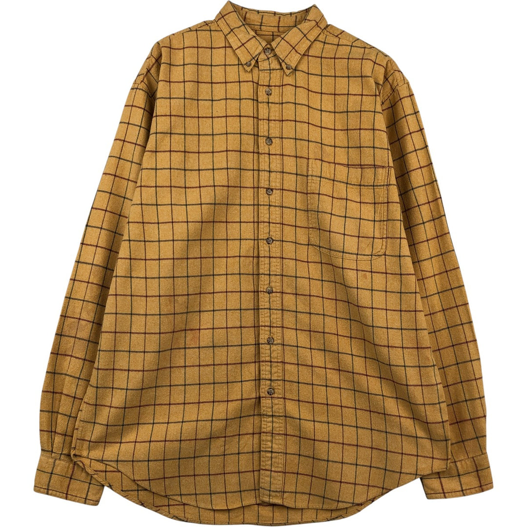 Eddie Bauer Long Sleeve Button Down Light Flannel Check Shirt, Men's Size L cotton yellow type Vintage Second Hand