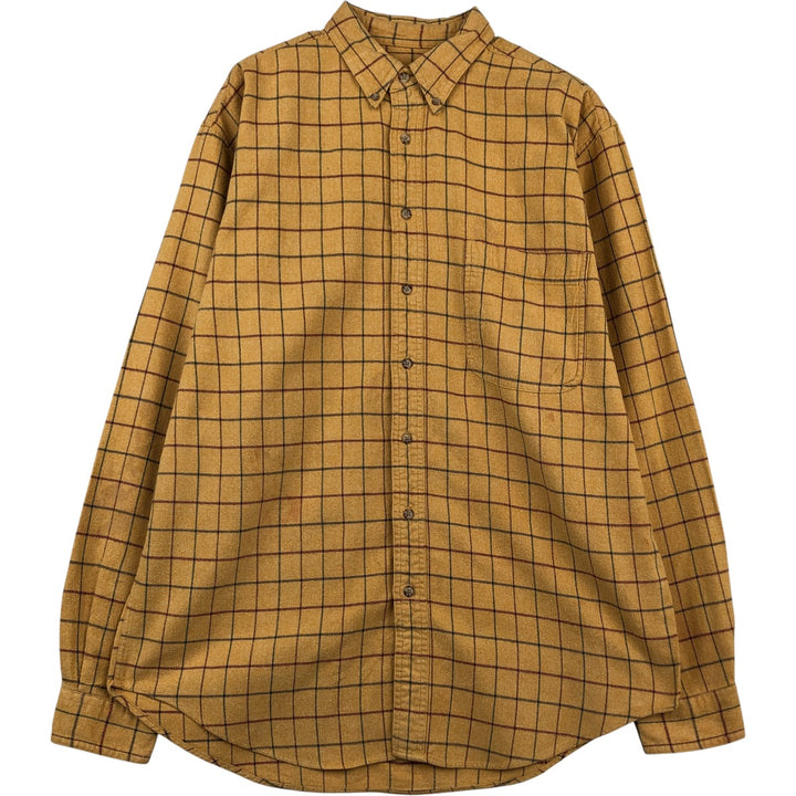 Eddie Bauer Long Sleeve Button Down Light Flannel Check Shirt, Men's Size L cotton yellow type Vintage Second Hand