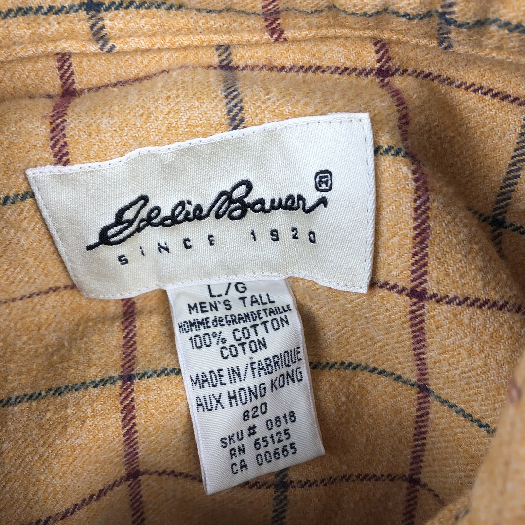 Eddie Bauer Long Sleeve Button Down Light Flannel Check Shirt, Men's Size L cotton yellow type Vintage Second Hand