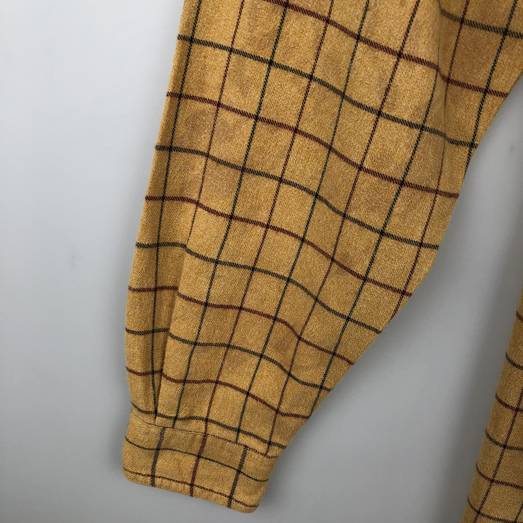 Eddie Bauer Long Sleeve Button Down Light Flannel Check Shirt, Men's Size L cotton yellow type Vintage Second Hand