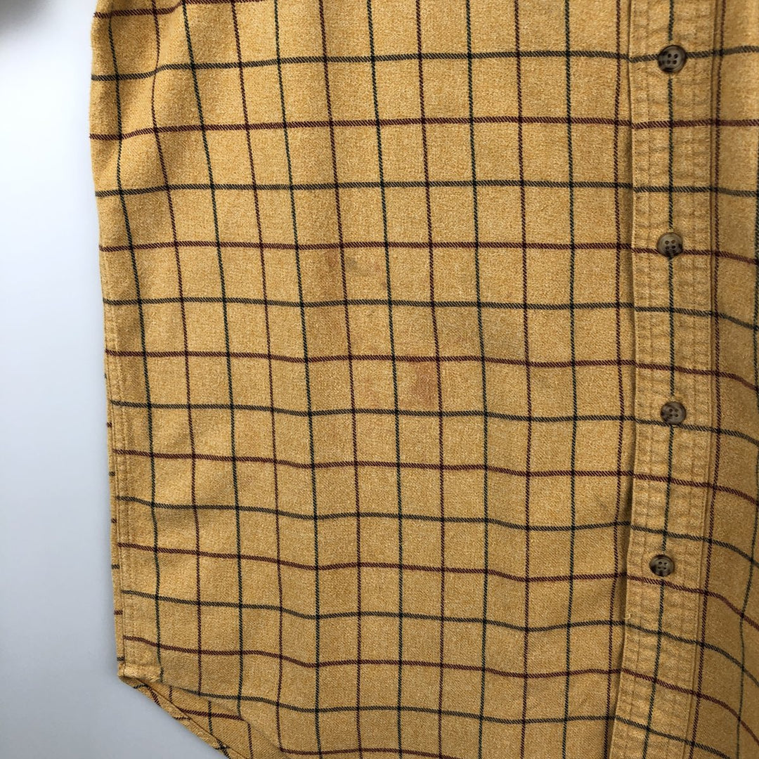 Eddie Bauer Long Sleeve Button Down Light Flannel Check Shirt, Men's Size L cotton yellow type Vintage Second Hand