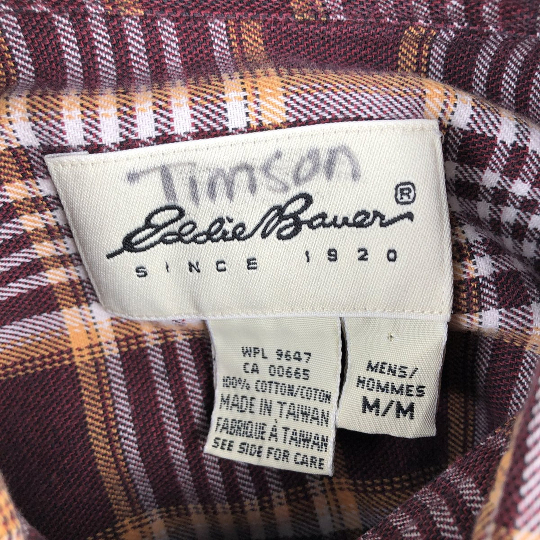 Eddie Bauer Lightflannel Check Shirt, Men's Size Medium cotton wine-red Vintage Second Hand