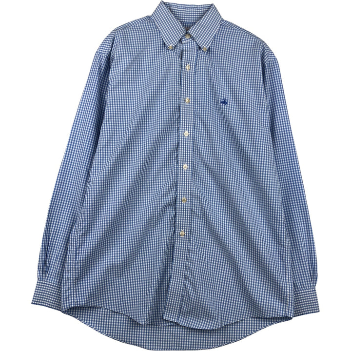 Brooks Brothers Est. 1818 Gingham Check Long Sleeve Button-Down Check Shirt, Men's Size Medium cotton white type Vintage Second Hand