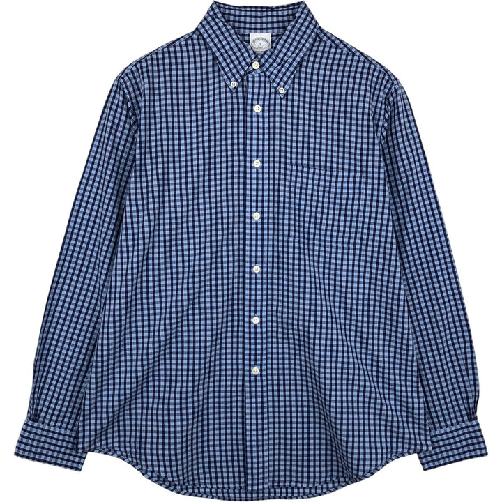Brooks Brothers 346 Gingham Check Long Sleeve Button-Down Check Shirt, Men's Size L cotton blue type Vintage Second Hand