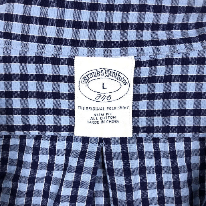 Brooks Brothers 346 Gingham Check Long Sleeve Button-Down Check Shirt, Men's Size L cotton blue type Vintage Second Hand
