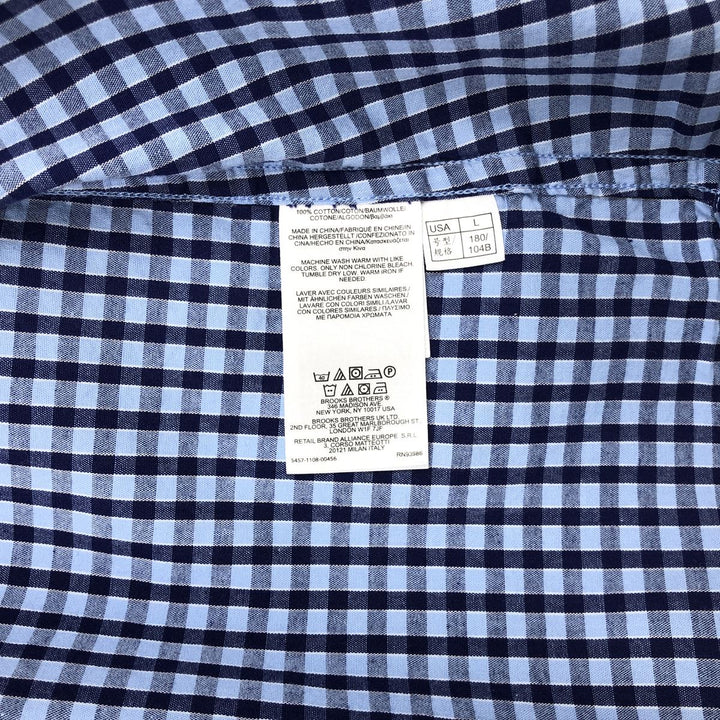Brooks Brothers 346 Gingham Check Long Sleeve Button-Down Check Shirt, Men's Size L cotton blue type Vintage Second Hand