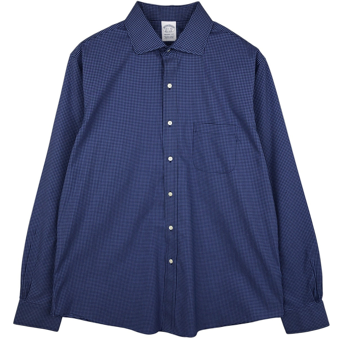 Brooks Brothers Est. 1818 Regent Fit Gingham Check Long Sleeve Cotton Check Shirt, Men's Size XL Supima Cotton blue type Vintage Second Hand