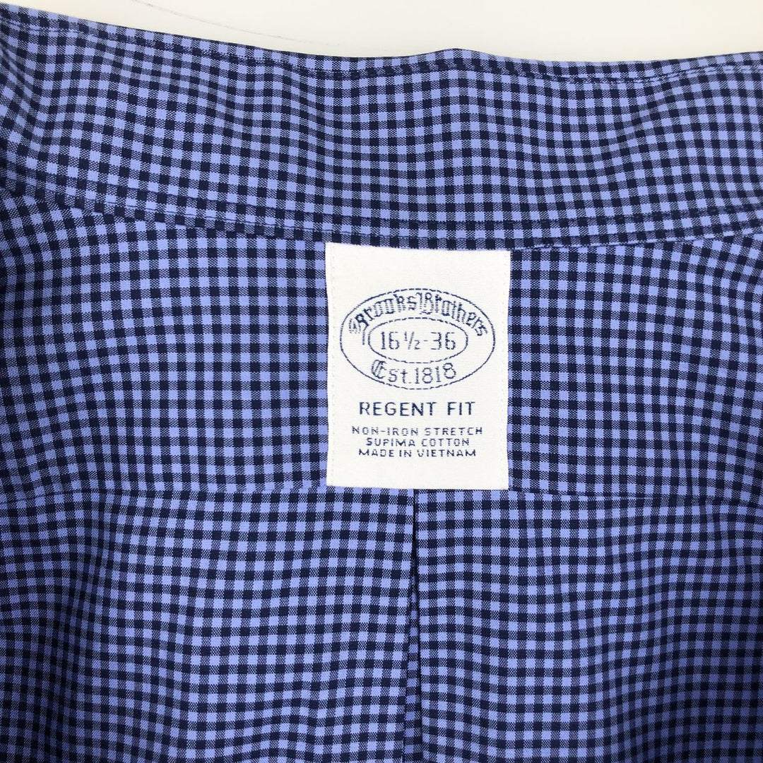 Brooks Brothers Est. 1818 Regent Fit Gingham Check Long Sleeve Cotton Check Shirt, Men's Size XL Supima Cotton blue type Vintage Second Hand