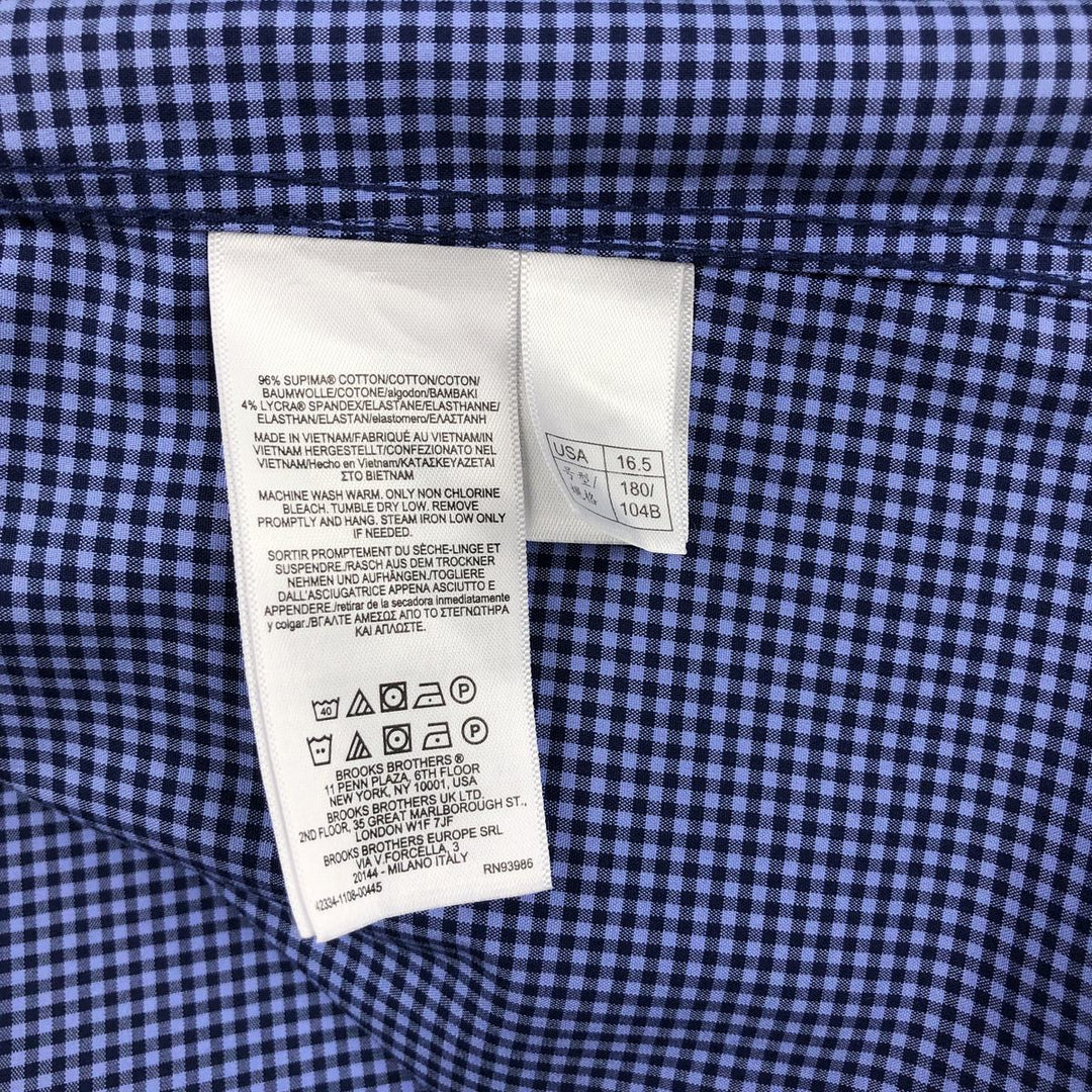 Brooks Brothers Est. 1818 Regent Fit Gingham Check Long Sleeve Cotton Check Shirt, Men's Size XL Supima Cotton blue type Vintage Second Hand