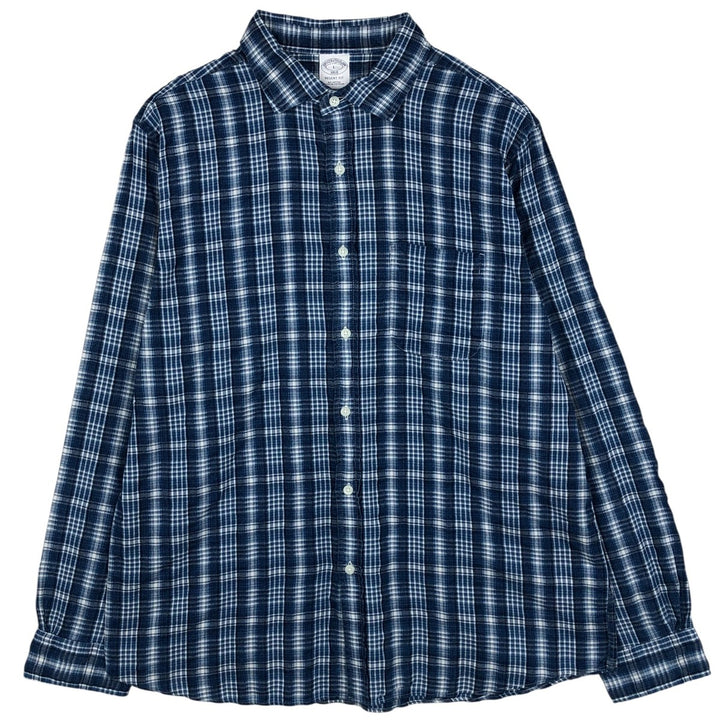Brooks Brothers 1818 Regent Fit Long Sleeve Cotton Check Shirt, Men's Size L cotton blue type Vintage Second Hand