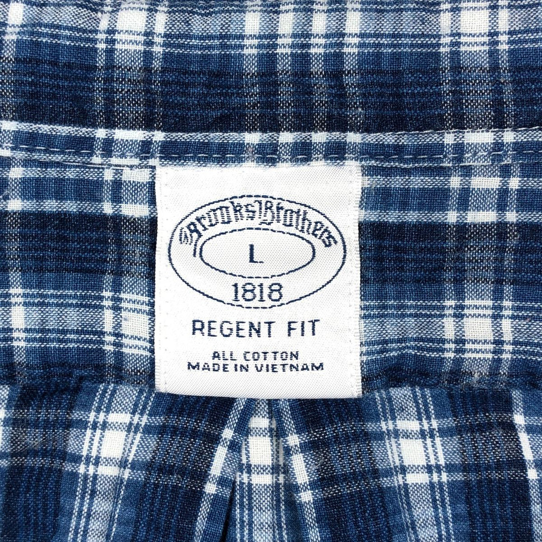 Brooks Brothers 1818 Regent Fit Long Sleeve Cotton Check Shirt, Men's Size L cotton blue type Vintage Second Hand