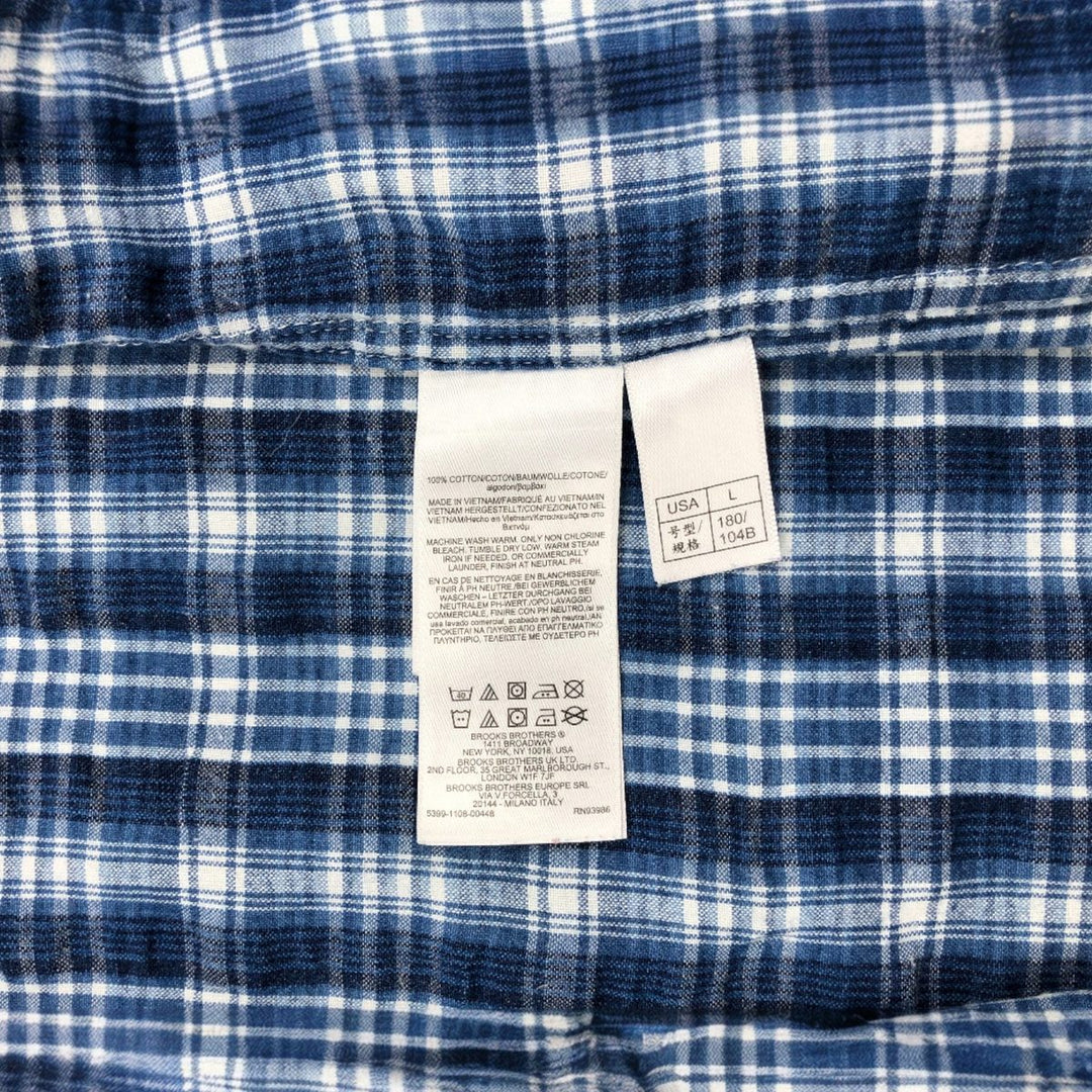 Brooks Brothers 1818 Regent Fit Long Sleeve Cotton Check Shirt, Men's Size L cotton blue type Vintage Second Hand