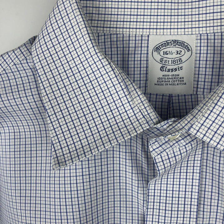 Brooks Brothers Est. 1818 Classic Long Sleeve Cotton Check Shirt, Men's Size L Supima Cotton white type Vintage Second Hand