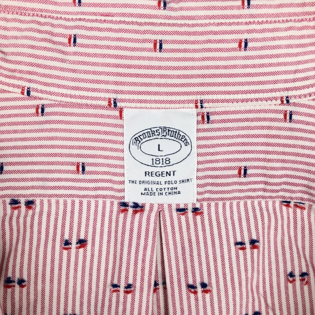 Brooks Brothers 1818 REGENT All-Over Print Long Sleeve Button-Down Striped Shirt, Men's Size L cotton pink type Vintage Second Hand