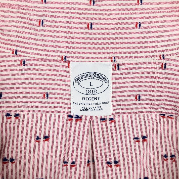 Brooks Brothers 1818 REGENT All-Over Print Long Sleeve Button-Down Striped Shirt, Men's Size L cotton pink type Vintage Second Hand