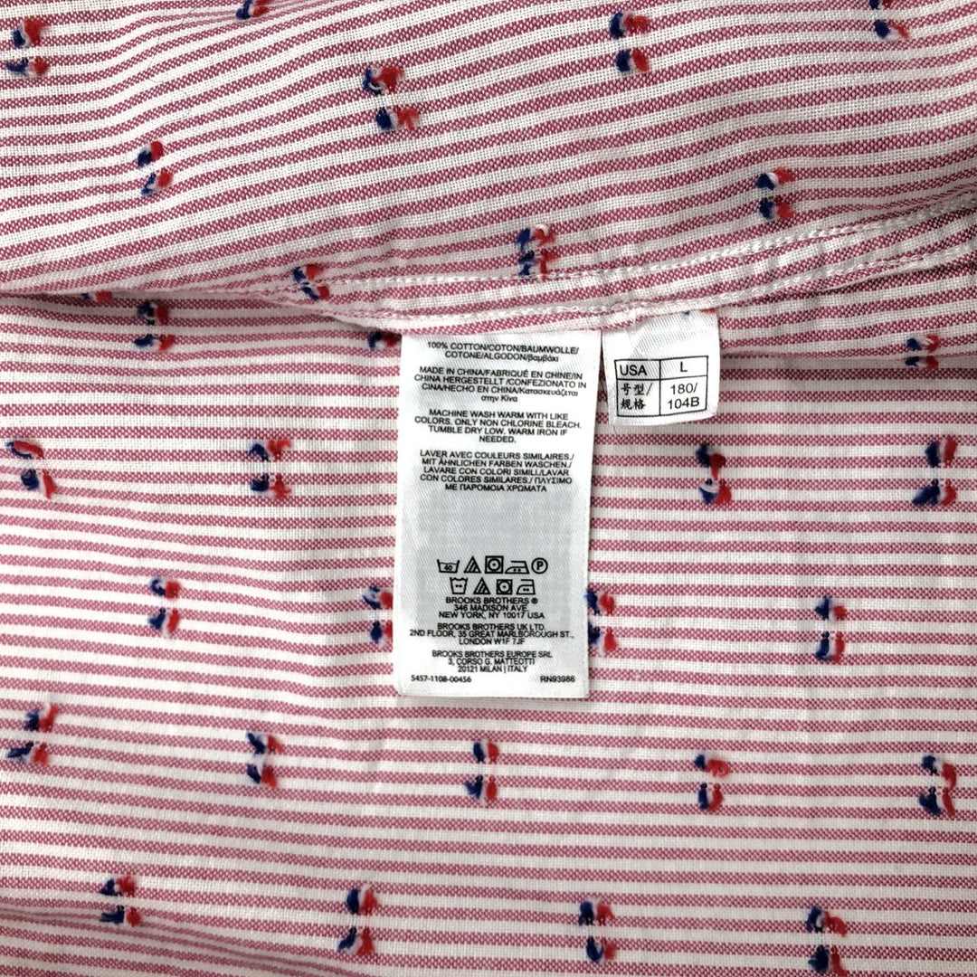Brooks Brothers 1818 REGENT All-Over Print Long Sleeve Button-Down Striped Shirt, Men's Size L cotton pink type Vintage Second Hand
