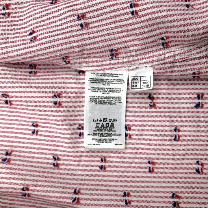 Brooks Brothers 1818 REGENT All-Over Print Long Sleeve Button-Down Striped Shirt, Men's Size L cotton pink type Vintage Second Hand